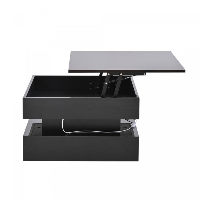 Oliver Lift-Top Coffee Table with LED Lighting and 2 Drawers,Black