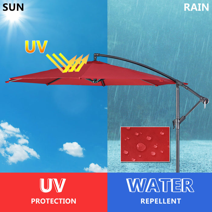 Costway 10' Hanging Umbrella Patio Sun Shade Offset Market W/ T Cross Base Burgundy