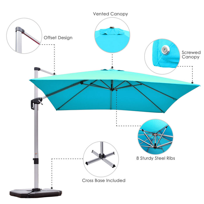 Costway 10Ft Square Patio Offset Cantilever Umbrella 360 Degree Tilt Aluminum Blue