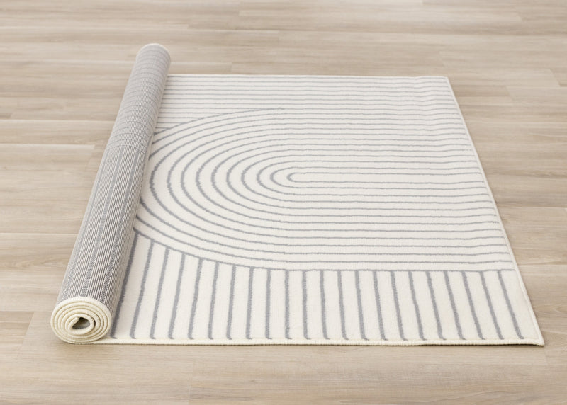 Forte White Grey Curved Arches Indoor Area Rug - 7'9\" x 10'6\"