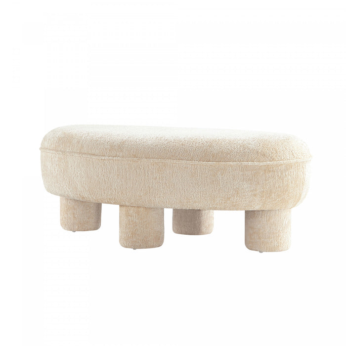 Tribeca Mid-Century Modern Chenille Accent Ottoman in Cream