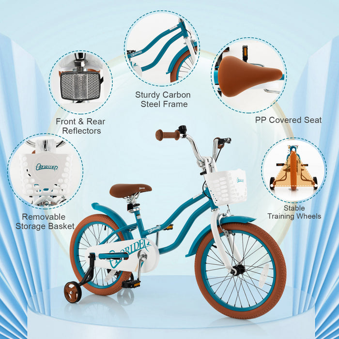 Costway 18\" Kids Bike Toddler Bicycle With Training Wheel Kickstand For 4-8 Years Old Girl