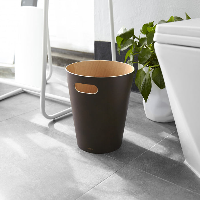 Umbra Woodrow Garbage Bin Trash Can - Espresso