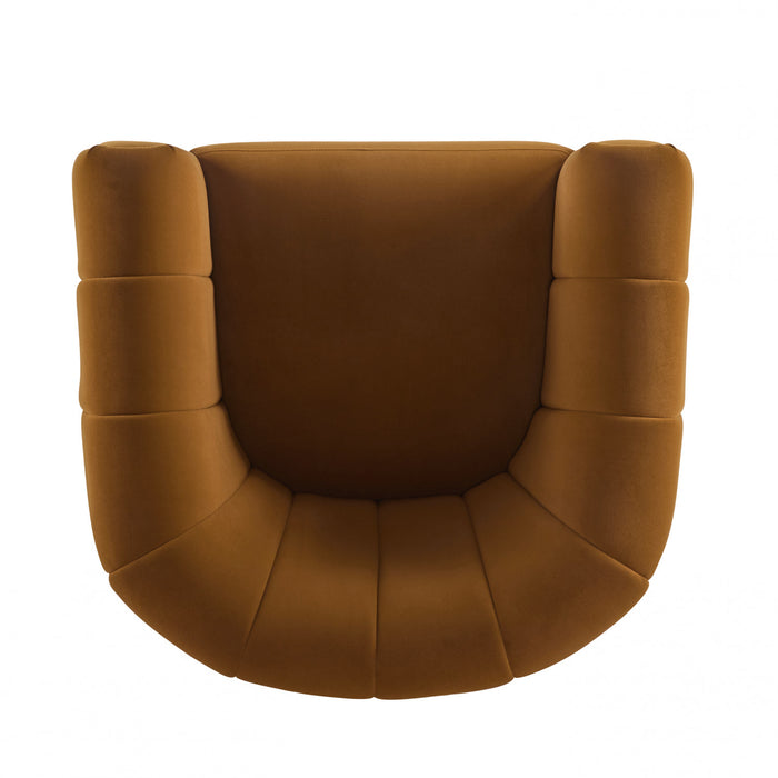 Vela Modern Velvet Swivel Club Chair with Tub Design, Black, Caramel