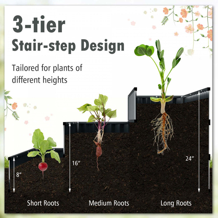 Costway 1 Pcs 3-tier Raised Garden Bed,47\" X 47\" X 24\" Metal Outdoor Elevated Planter Box Black
