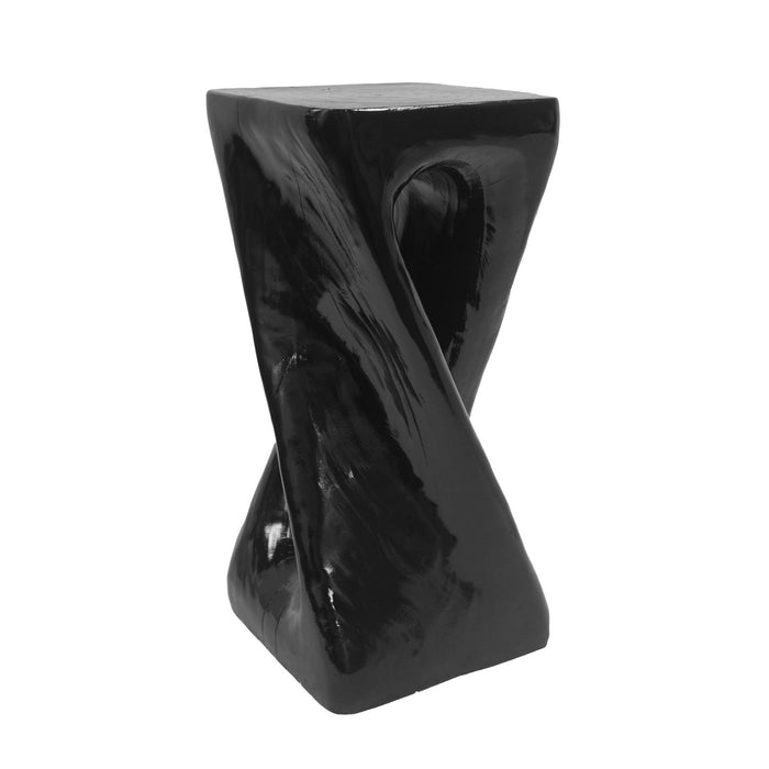 Cade 26.80\" Twisted Square MGO Accent Table, Unique Natural Wood Grain Indoor Side Table, Black