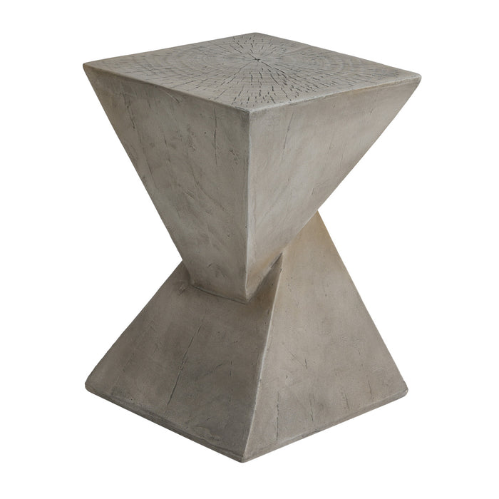 Zane 18\" MGO Geometric Twisted Accent Table, Unique Wood Grain Indoor Side Table, Grey