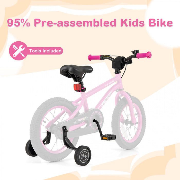 Costway 14-inch Kid's Bike For 3-5 Years Old With Adjustable Saddle & Anti-slip Handlebar Pink