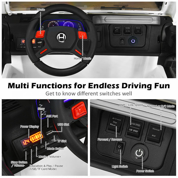 Costway 12v Kids Ride On Car 2 Seater Truck Rc Electric Vehicles W/ Storage Room White