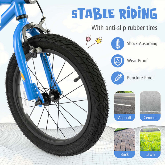 Costway 16\" Led Lighted Kids Bike With Adjustable Seat Coaster Brake Training Wheels Blue