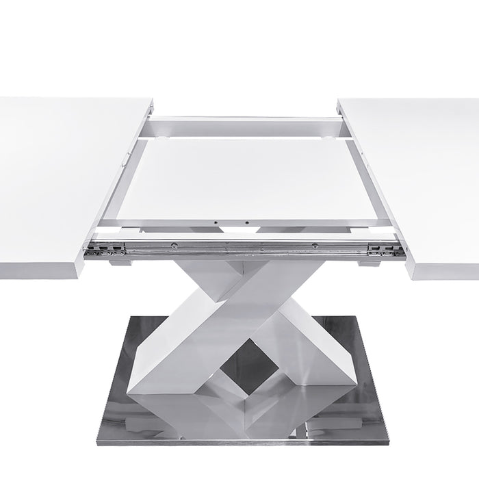 Liam Modern Rectangle Stretchable Dining Table with X-Shape Legs and Metal Base,White