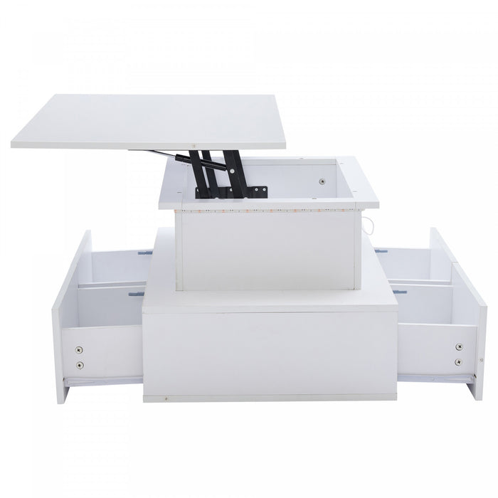 Ethan Lift-Top Coffee Table with LED Lighting and Storage Drawers,White