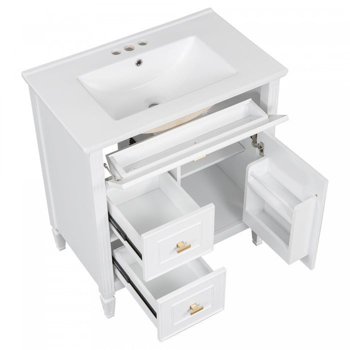 Olivia 30\" Bathroom Vanity with Ceramic Sink and Solid Rubberwood, White
