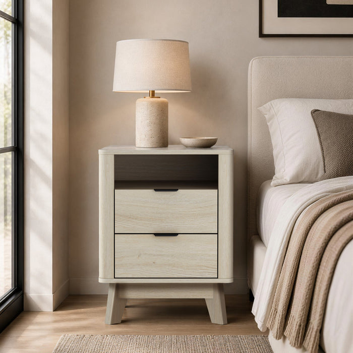 Orlen Mid-Century Modern 2-Drawer Multi-Purpose Nightstand & End Table in Whitewashed Oak