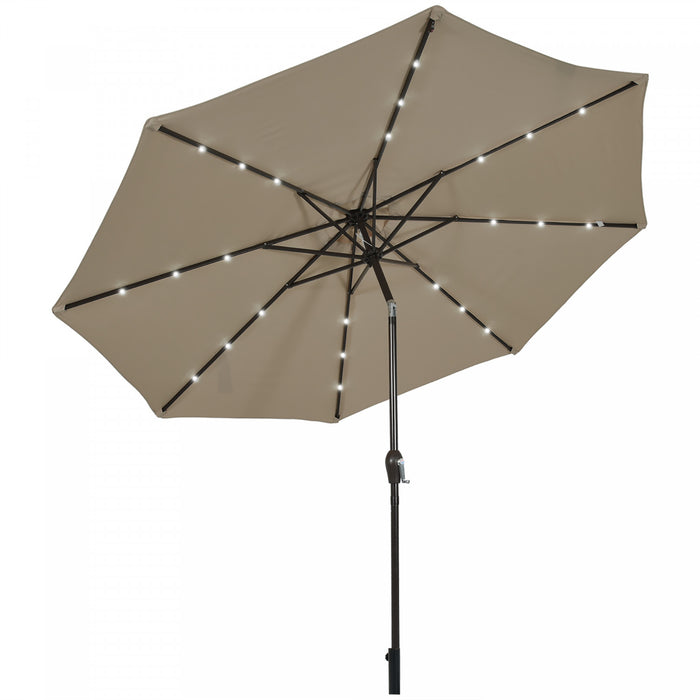 Costway 10' Solar LED Lighted Patio Market Umbrella Shade Tilt Adjustment Crank Tan