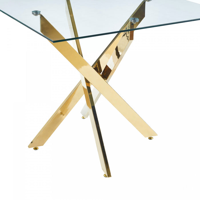 Olivia Square Glass Dining Table with Multi-Use Function,Golden