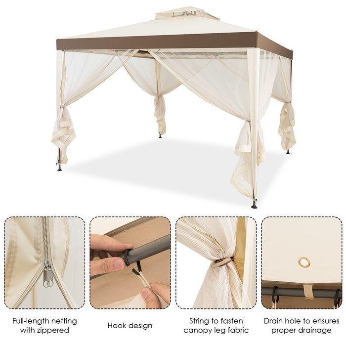 Costway 10'x 10' 2-tier Canopy Gazebo Tent Outdoor Netting Picnic Party Sun Shade