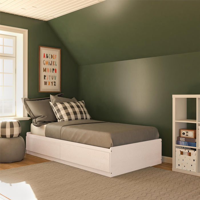 Ameriwood Home Twin Platform Bed with Drawers - Ivory Oak