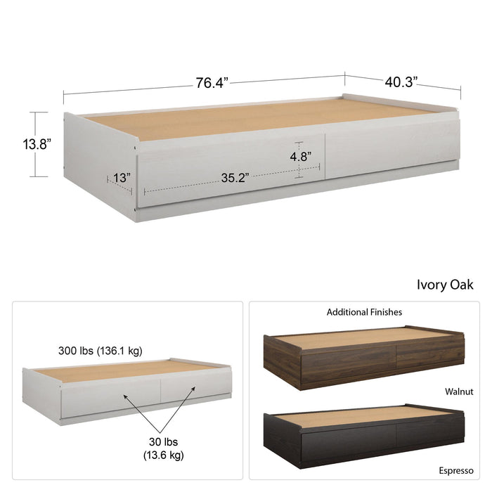Ameriwood Home Twin Platform Bed with Drawers - Ivory Oak