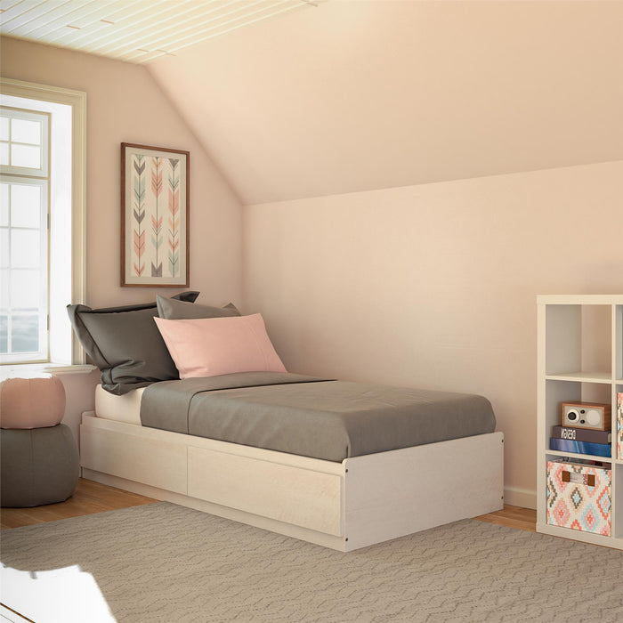 Ameriwood Home Twin Platform Bed with Drawers - Ivory Oak
