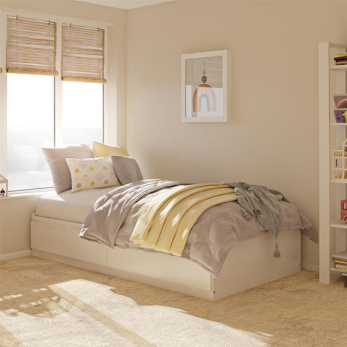 Ameriwood Home Twin Platform Bed with Drawers - Ivory Oak