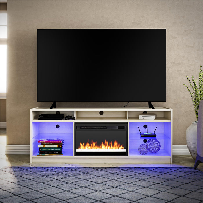 Ameriwood Home Luna Electric Fireplace TV Stand for TVs up to 65\" - Ivory Oak