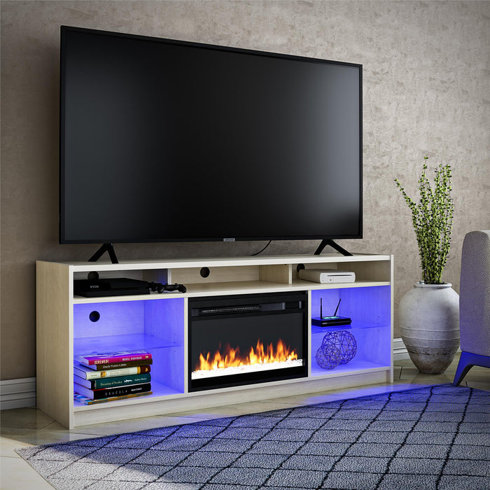 Ameriwood Home Luna Electric Fireplace TV Stand for TVs up to 65\" - Ivory Oak