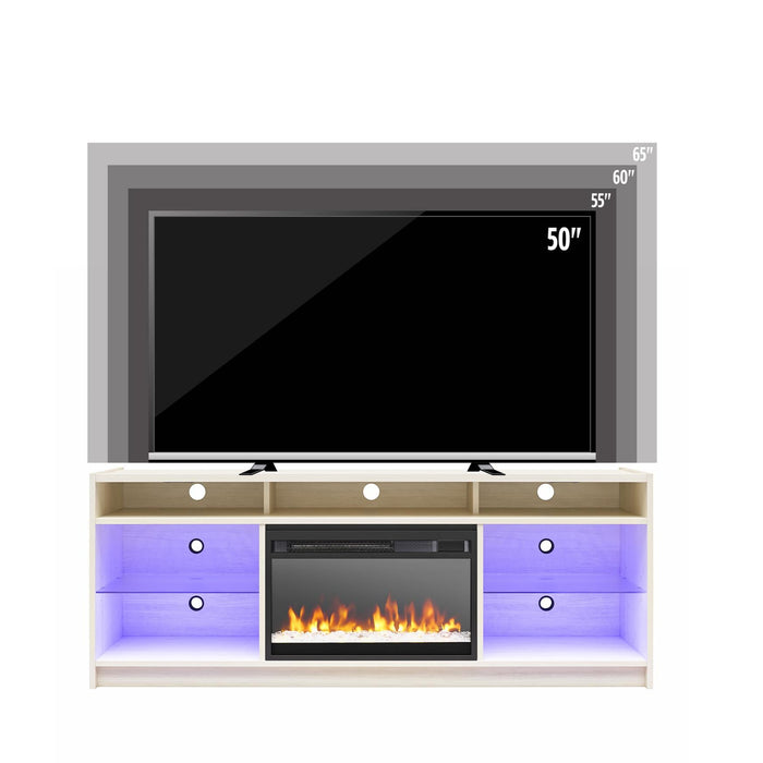 Ameriwood Home Luna Electric Fireplace TV Stand for TVs up to 65\" - Ivory Oak