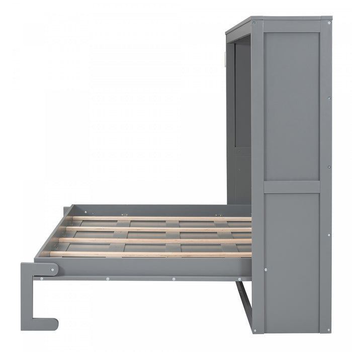 Evelyn Space-Saving Murphy Wall Bed with Foldable Cabinet Design,Queen Size,Grey Queen Bed