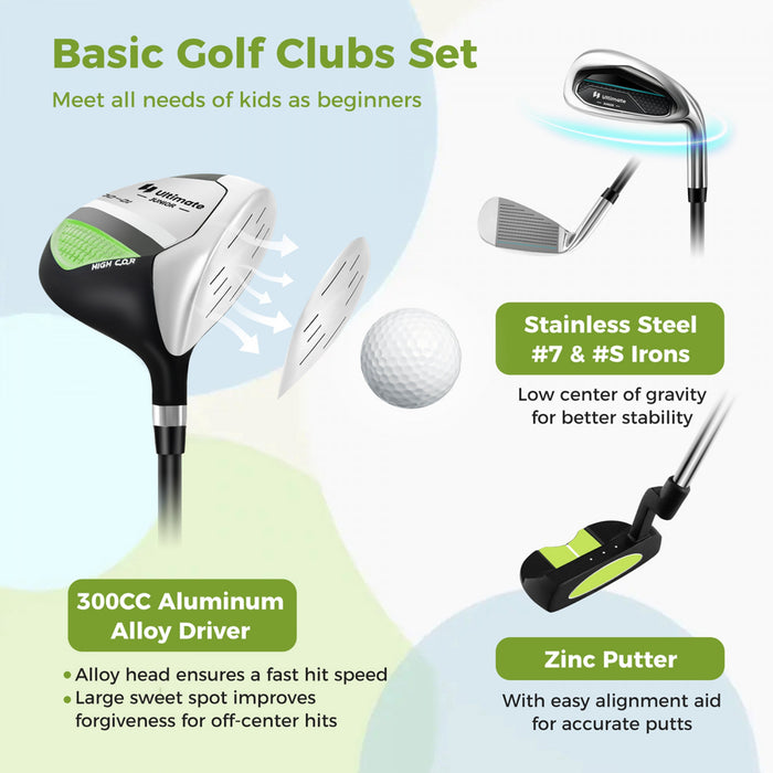 Ultimate Kids Golf Practice Set Junior Complete Golf Club Set For Kids Age 8-10 Years Old Green