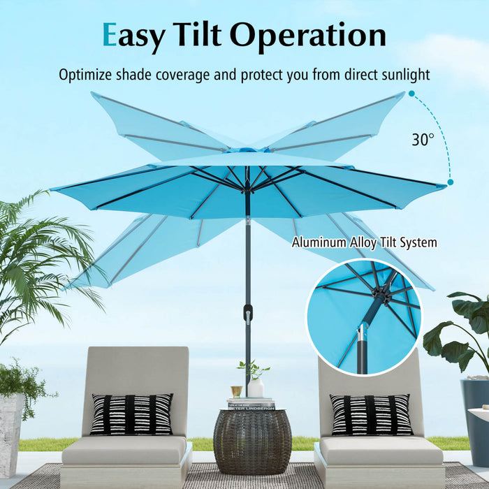 Costway 10Ft Outdoor Market Patio Table Umbrella Push Button Tilt Crank Lift Blue