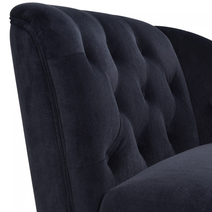Serena Velvet Chaise Lounge with Button Tufting and Nailhead Trim, Black