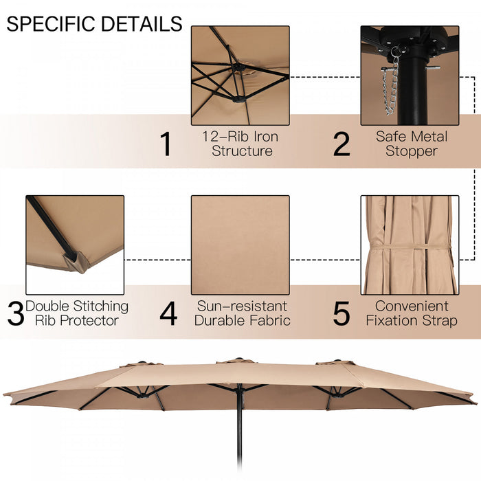 Costway 15 Ft Patio Double Sided Umbrella Outdoor Market Umbrella Tan