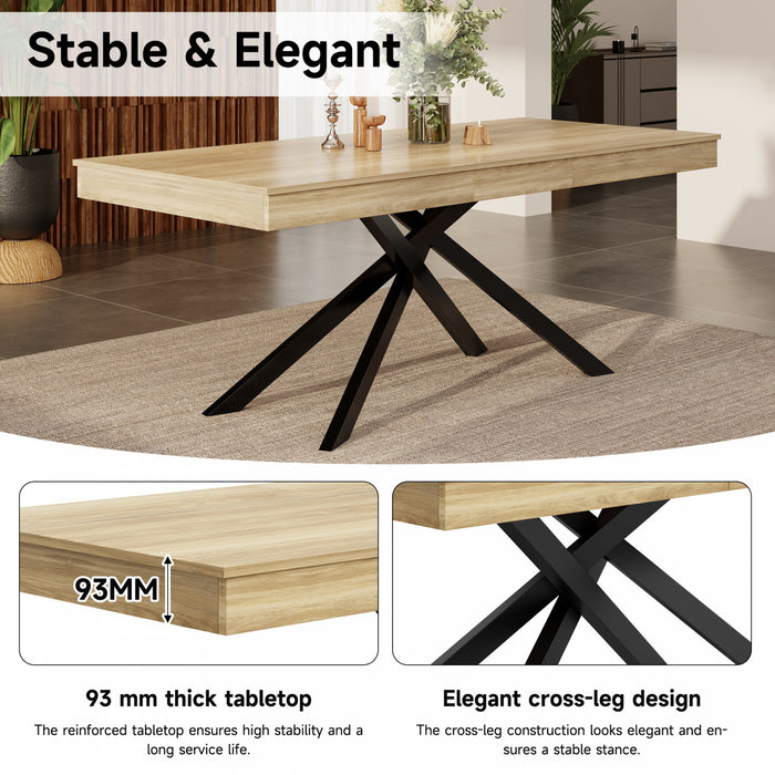 FlexDine 55-71 Inch Rectangular Extendable Dining Table with Cross Legs and Oak Finish, Oak