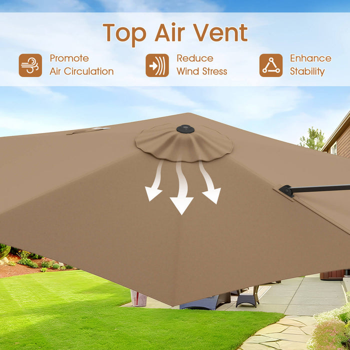 Costway 9 FT Cantilever Patio Umbrella Offset Hanging Umbrella with Vented Top for Poolside Brown