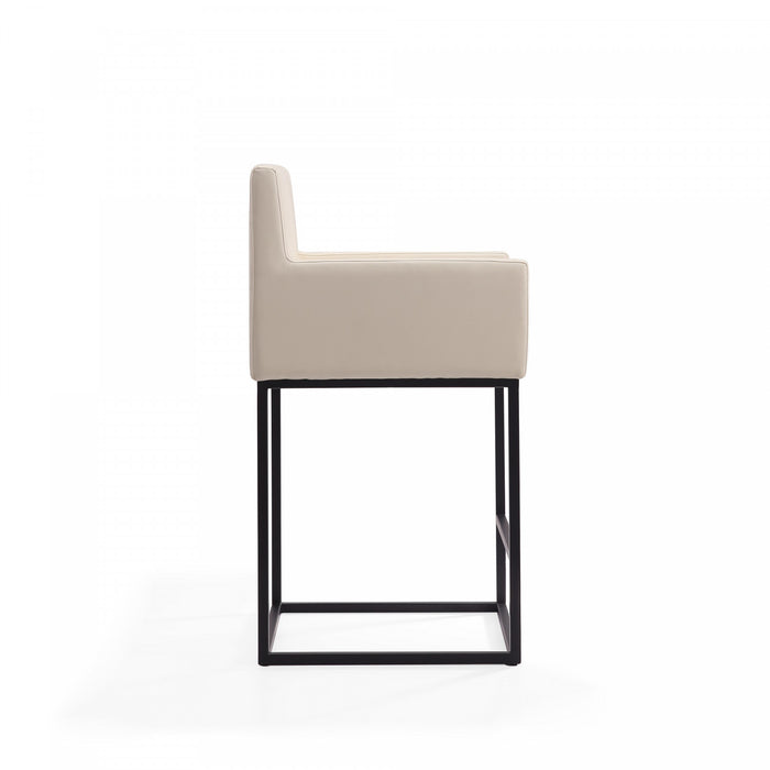 Ambassador Mid-Century Modern Metal Upholstered Counter Stool in Cream - Set of 3 Bar Stool