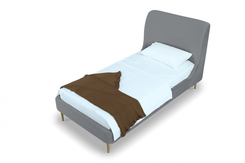 Heather Mid-Century Modern Velvet Upholstered Twin Bed in Gray and Gold