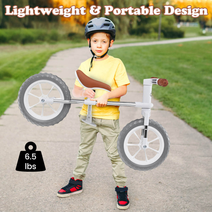 Honeyjoy 12\" Balance Bike 2 Wheels Children's Bicycle With Adjustable Seat White