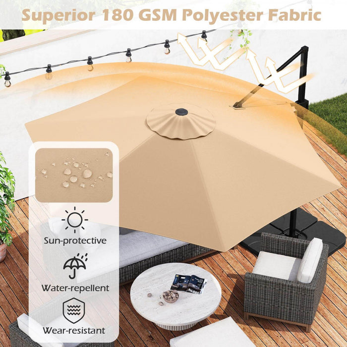 Costway 9 FT Patio Cantilever Umbrella with Sun-Protective Canopy, Top Air Vent Cross Base Beige