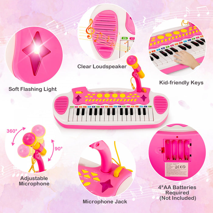 Costway 31 Key Kids Piano Keyboard Toy Toddler Musical Instrument w/ Microphone Pink