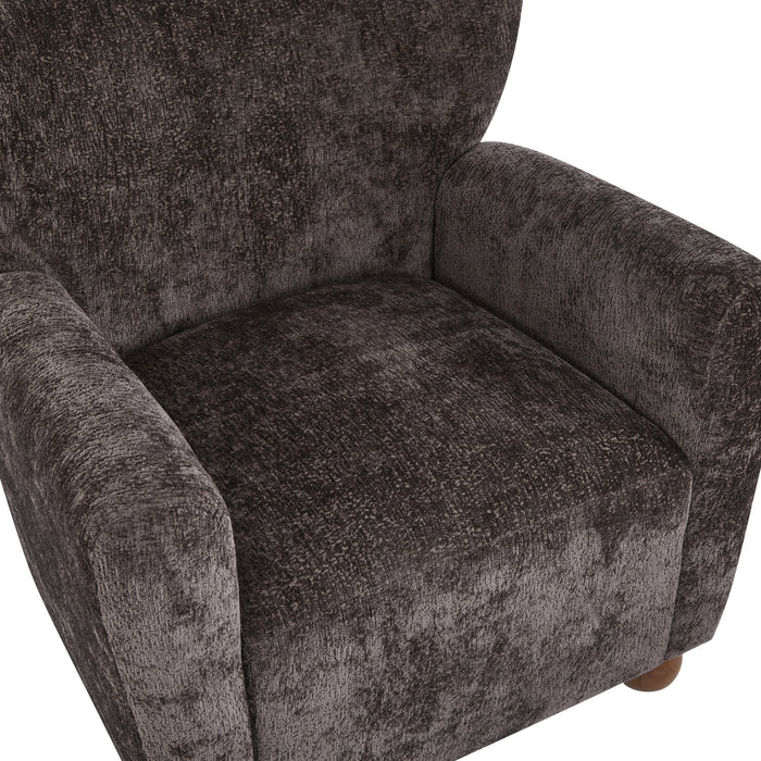 Wingate Cozy Wingback Armchair with Premium Fabric and Solid Wood Legs, Dark Brown, Teak