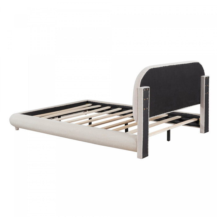 Sophie Teddy Fleece Upholstered Platform Bed with Soft Fabric and Sturdy Frame,Full Size,Beige Full Bed