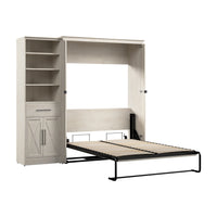 Bestar Key West Full Murphy Bed & Closet Organizer with Drawer & Doors (88 W) - Linen White Oak