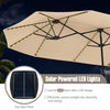 Costway 15.5 FT Extra-Large Patio Umbrella with LED Solar Lights & 12 Heavy-Duty Ribs Beige