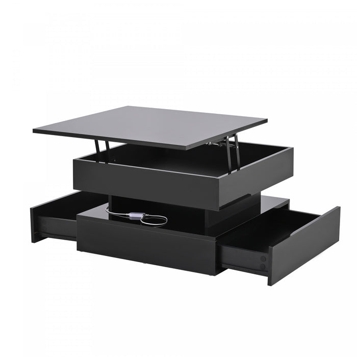 Oliver Lift-Top Coffee Table with LED Lighting and 2 Drawers,Black