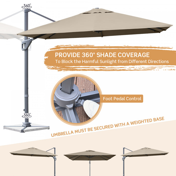 Costway 10x10 ft Patio Offset Cantilever Umbrella Aluminum 360° Rotation Tilt Coffee