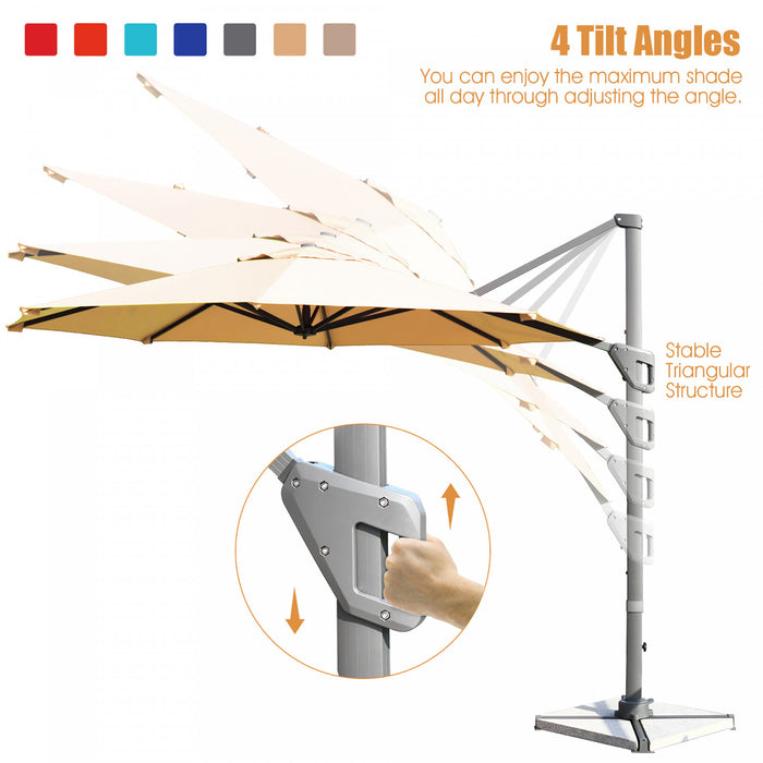 Costway 11ft Patio Offset Umbrella Cantilever Rotation Aluminum Tilt Cross Base Beige