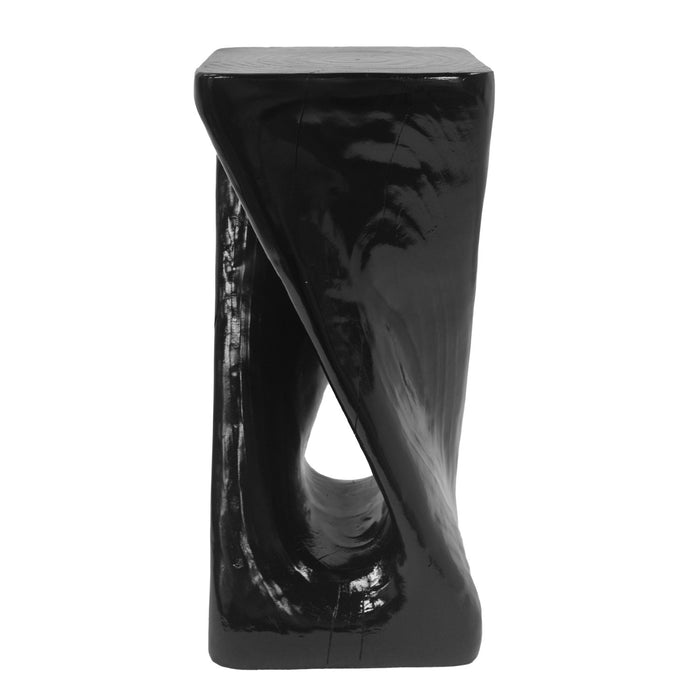 Cade 26.80\" Twisted Square MGO Accent Table, Unique Natural Wood Grain Indoor Side Table, Black