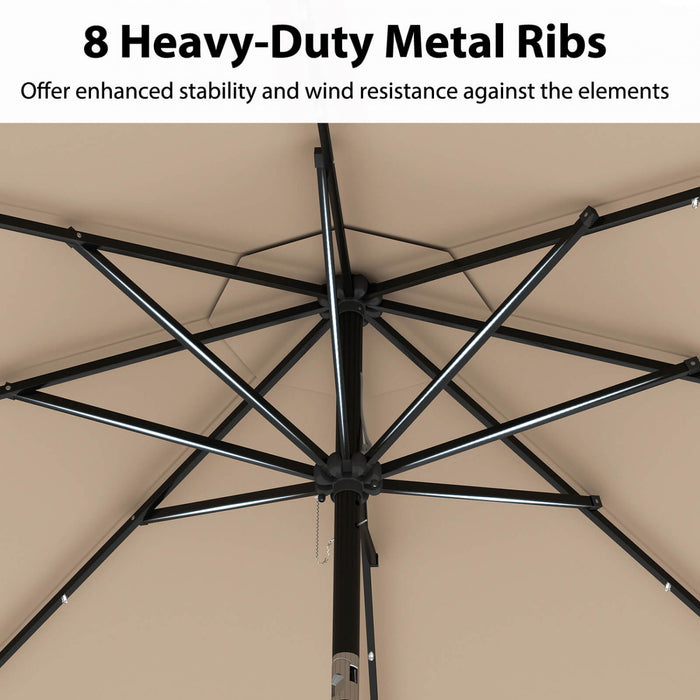 Costway 10 FT Solar Patio Umbrella with 24 LED Lights 8 Ribs & Tilt Adjustment Coffee