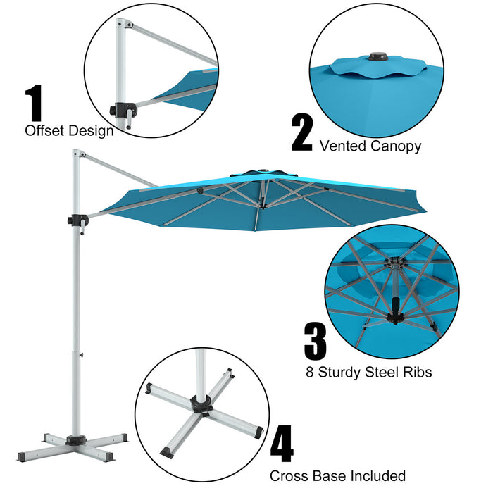 Costway 11' Patio Cantilever Offset Umbrella 360 degrees Rotation Aluminum Tilt Turquoise